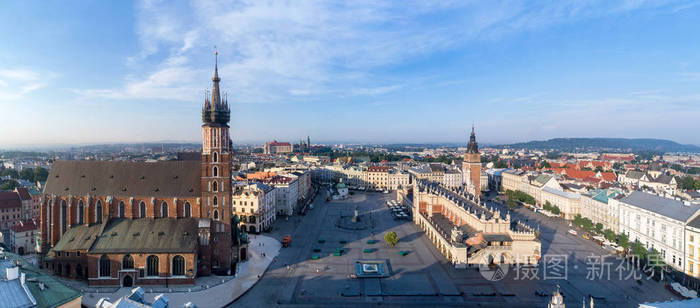 克拉科夫, 波兰。老城市宽广的全景与所有主要纪念碑