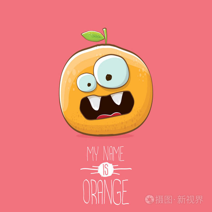 矢量滑稽的卡通可爱橙色字符在粉红色背景下隔离.