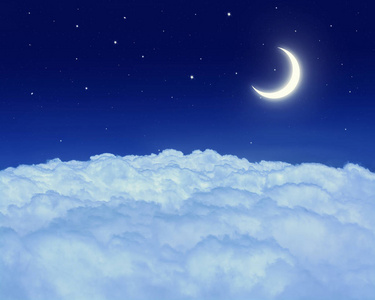 天空中的新月夜间天空中的月亮和星星照片