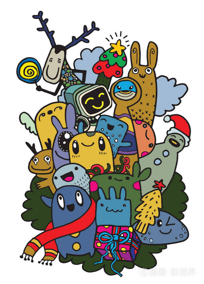 手绘图的卡通人物,圣诞快乐.涂鸦矢量我