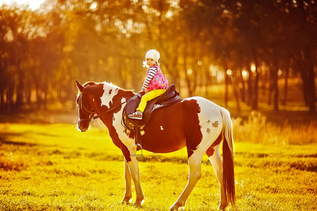 小女孩骑着一匹马
