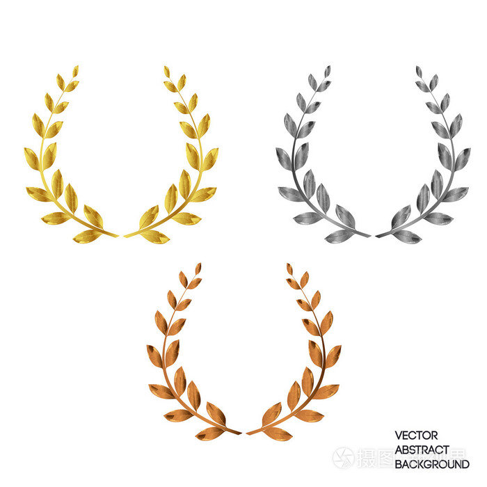 一套三个桂冠: 第一,二,三.金, 银, 铜牌