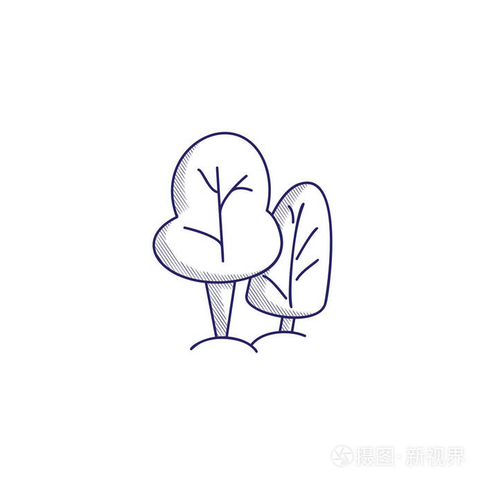 插画 简约有两棵树的手绘图标.孵化的 web 图标.eps