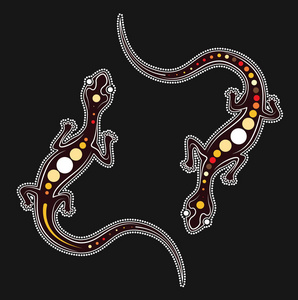 矢量的蜥蜴。原住民艺术蜥蜴图