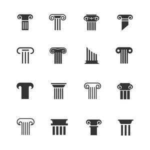 希腊图标古代的希腊和罗马列图标.建筑支柱矢量黑白色标志照片