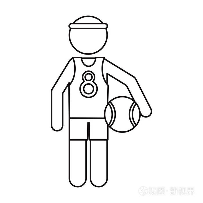角色球员篮球与头带大纲插画