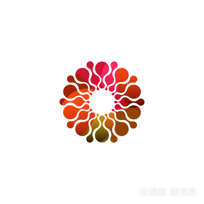 数字彩色隔离的环形 logo 模板.程式化的抽象雪花, 花或太阳矢量图.