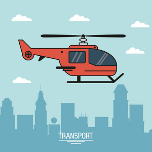 彩色海报空中运输与直升机在飞行