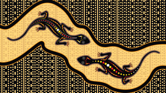蜥蜴载体, 土著艺术背景与蜥蜴, 风景插图基于原住民风格的点画