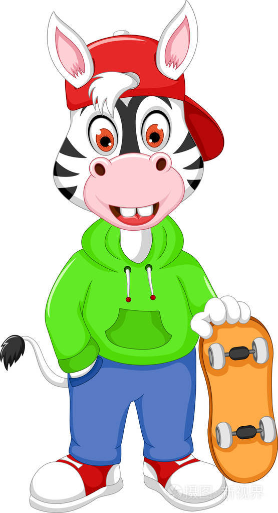 有趣的斑马卡通玩滑板