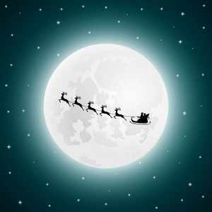 圣诞老人去雪橇驯鹿背景下的月亮