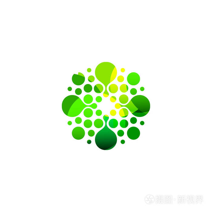 数字彩色隔离的环形 logo 模板.程式化的抽象雪花, 花或太阳矢量图.