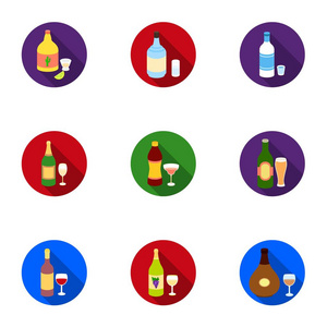 酒精在平面样式中设置图标。酒精矢量符号股票图大集合