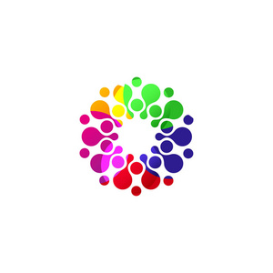 数字彩色隔离的环形 logo 模板。程式化的抽象雪花 花或太阳矢量图。波尔卡圆点圆形标志图片