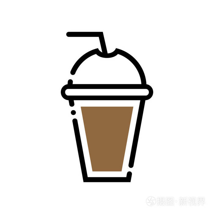 咖啡杯线艺术插画.线条图标-杯子