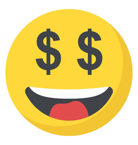 一 emoji 表情的美元眼露出贪婪照片