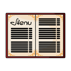 在白色背景上孤立的卡通风格的餐厅，图标的菜单。餐厅，象征股票矢量图