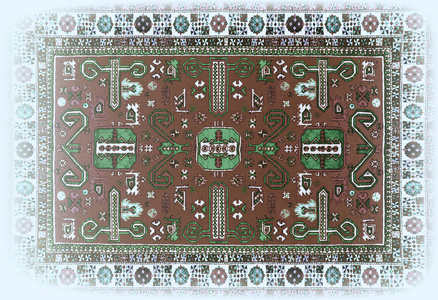 波斯地毯质地，抽象的装饰。圆形曼荼罗图案，东方传统的地毯表面。绿松石绿色红色栗色橙色蓝色灰色棕色黄色紫罗兰色方形背景水平