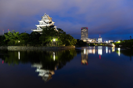 日本广岛城堡在晚上