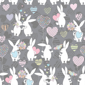 兔子与多彩多姿的爱的心