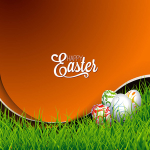 矢量复活节假期的插图画鸡蛋上草背景
