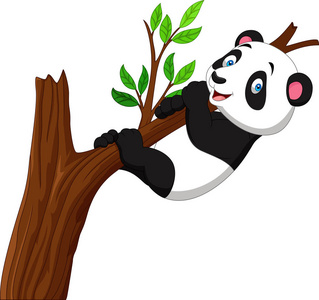 卡通熊猫爬树树