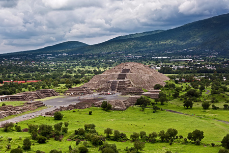 在墨西哥特奥蒂瓦坎的金字塔的视图