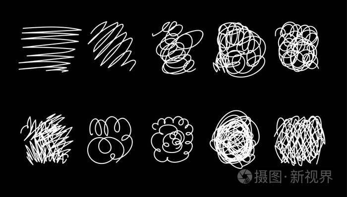 绘制手绘线条形状的矢量集..一组手工绘制的涂鸦符号在白色上被隔离.