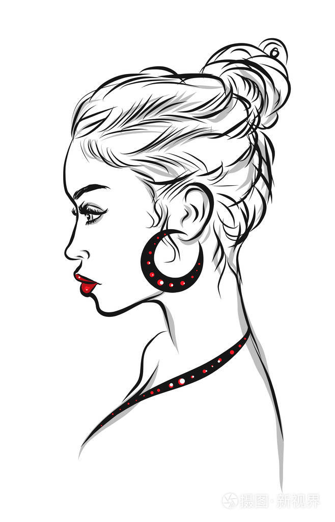 美丽的女人线条艺术插图