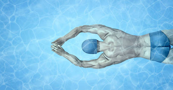 健康的生活方式。在游泳池里适合游泳训练。泳池内的职业男性游泳运动员。水面纹理。水池水。开销视图。矢量插图背景