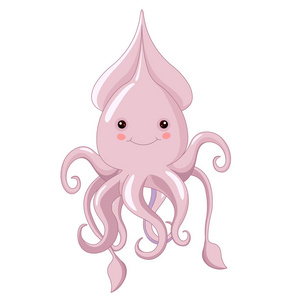 白色的非常可爱的鱿鱼的矢量插图照片