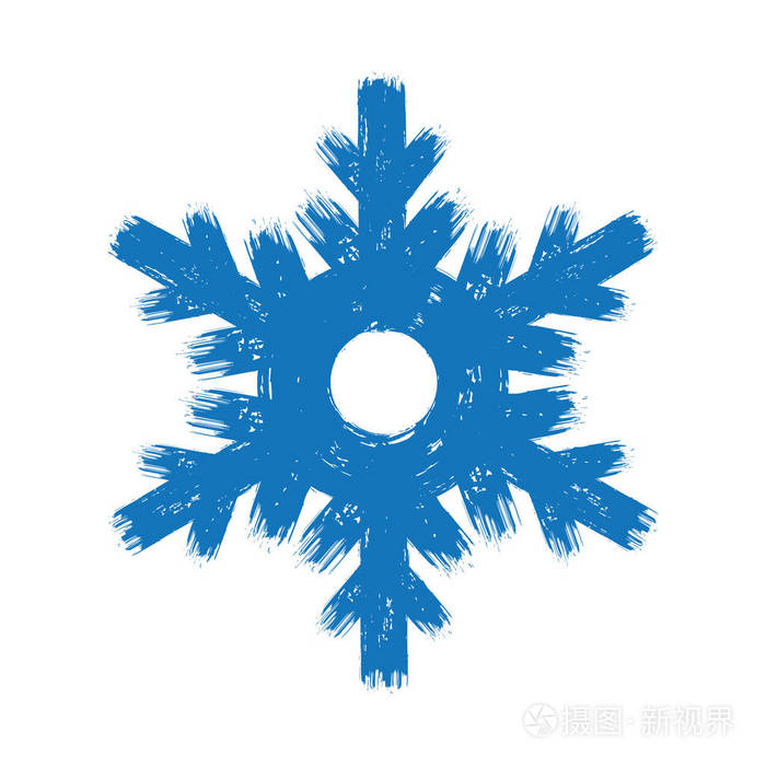 冬天grunge 画笔描边空心雪花冷冻的元素白色背景上
