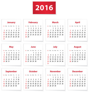 2016 英语日历
