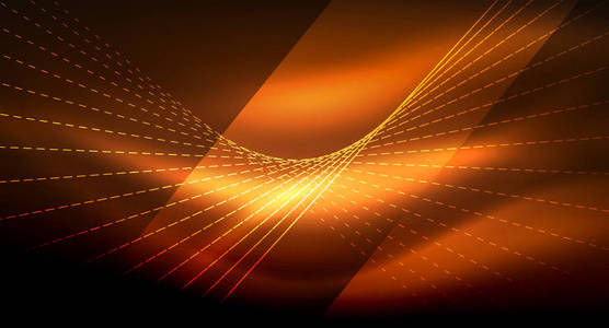 平滑的光效果直线上闪闪发光的霓虹灯暗背景能源技术理念