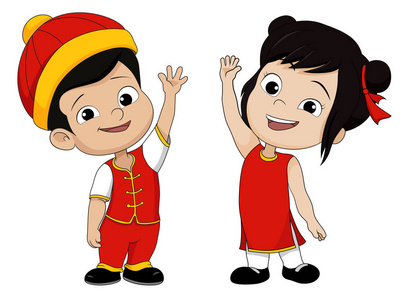 套的卡通中国儿童,中国农历新年快乐照片