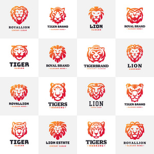 老虎和狮子脸图案的徽章
