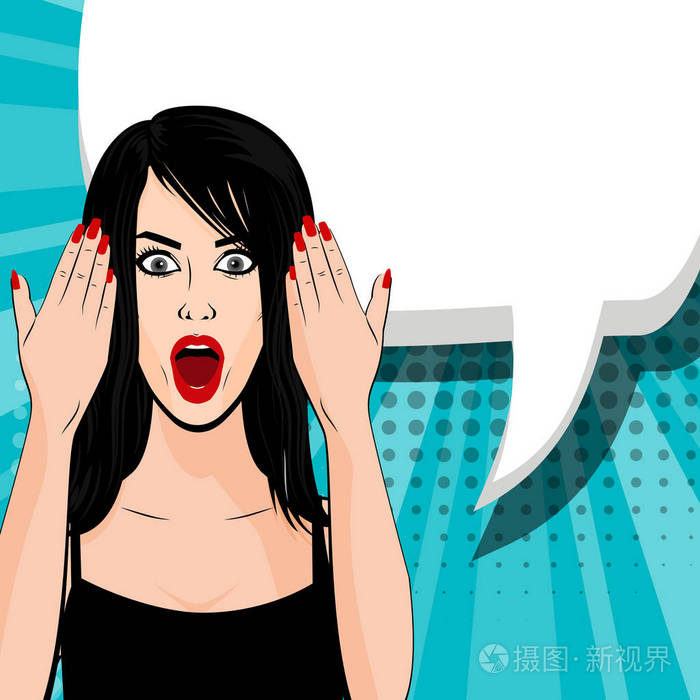 愤怒的年轻黑发女孩波普艺术插画-正版商用图片0gb3q4-摄图新视界