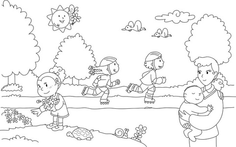 人们在公园里,着色矢量照片