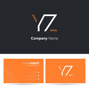 橙色名片黑色和橙色徽标设计和带有波形字母的名片模板 yz照片