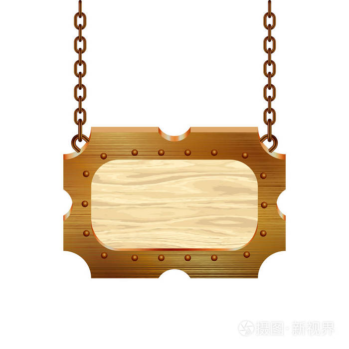 带挂链上的金属边框空白木制招牌