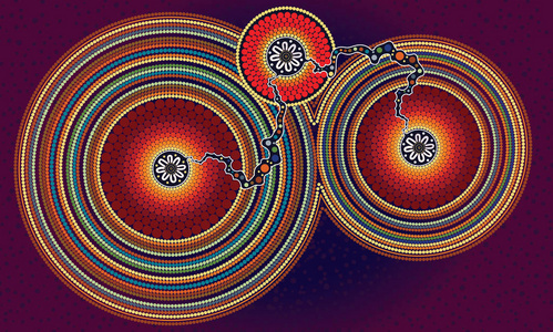 土著艺术矢量绘画, 连接概念, 基于土著风格的点背景矢量插图插图