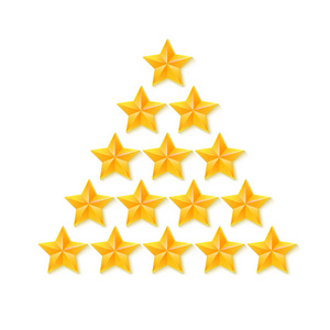 组的评级星星.黄金的五角星,形状就像一棵圣诞树照片