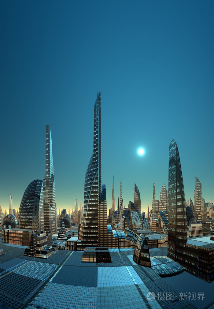 未来派的外星城市-计算机图稿