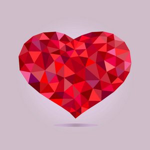 矢量马赛克心脏。情人节设计心脏卡。水晶红色心脏图标