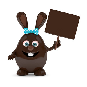 3d 渲染的复活节巧克力兔子与董事会