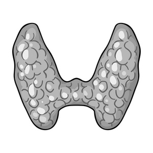 人类甲状腺中孤立的白色背景上的黑白风格的图标。人体器官符号股票矢量图
