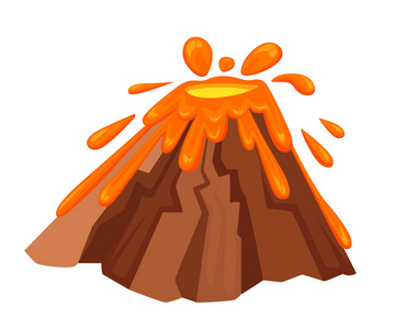 矢量图,白上孤立火山海滩和海龟火山喷发在森林例证火山爆发.