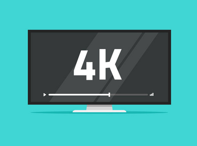平板电视与4k 超高清视频技术矢量插画, led 电视显示高清晰度数字技术符号, 宽屏计算机监控的想法