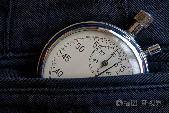 复古古董秒表, 在新的后牛仔口袋, 价值测量时间, 旧时钟箭头分钟, 第