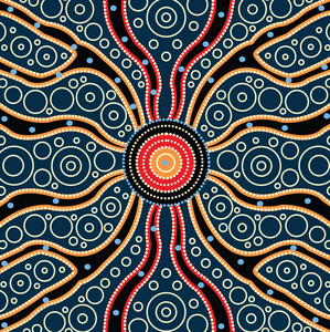 连接概念, 原住民艺术矢量绘画, 基于点背景矢量的原住民风格插图
